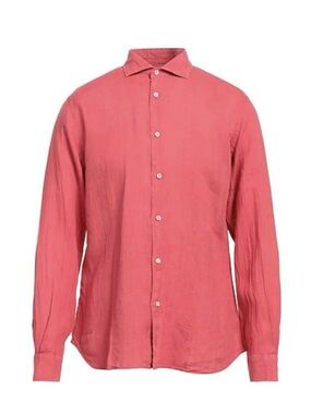 FEDELI Men’s Button Down Linen Shirt Long Sleeve Summer Shirt Coral Size 45 XL
